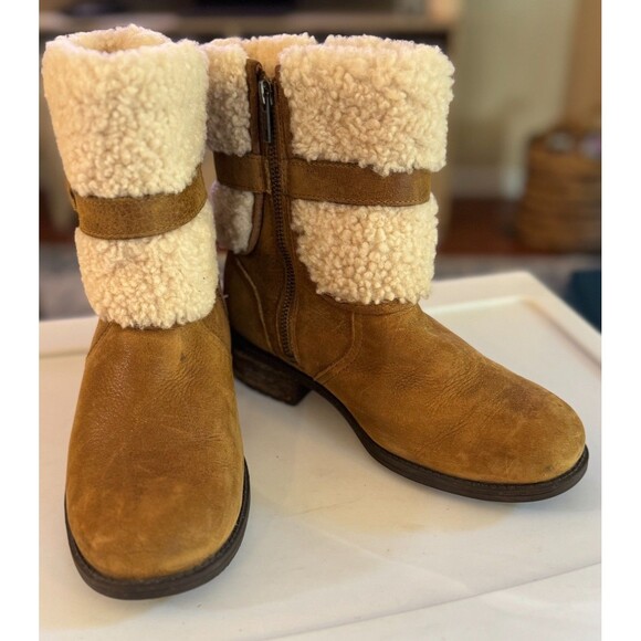 Ugg Blayre II Women Short Brown Boots US 7.5 Leather Wool Water Resistant Warm - Picture 3 of 13